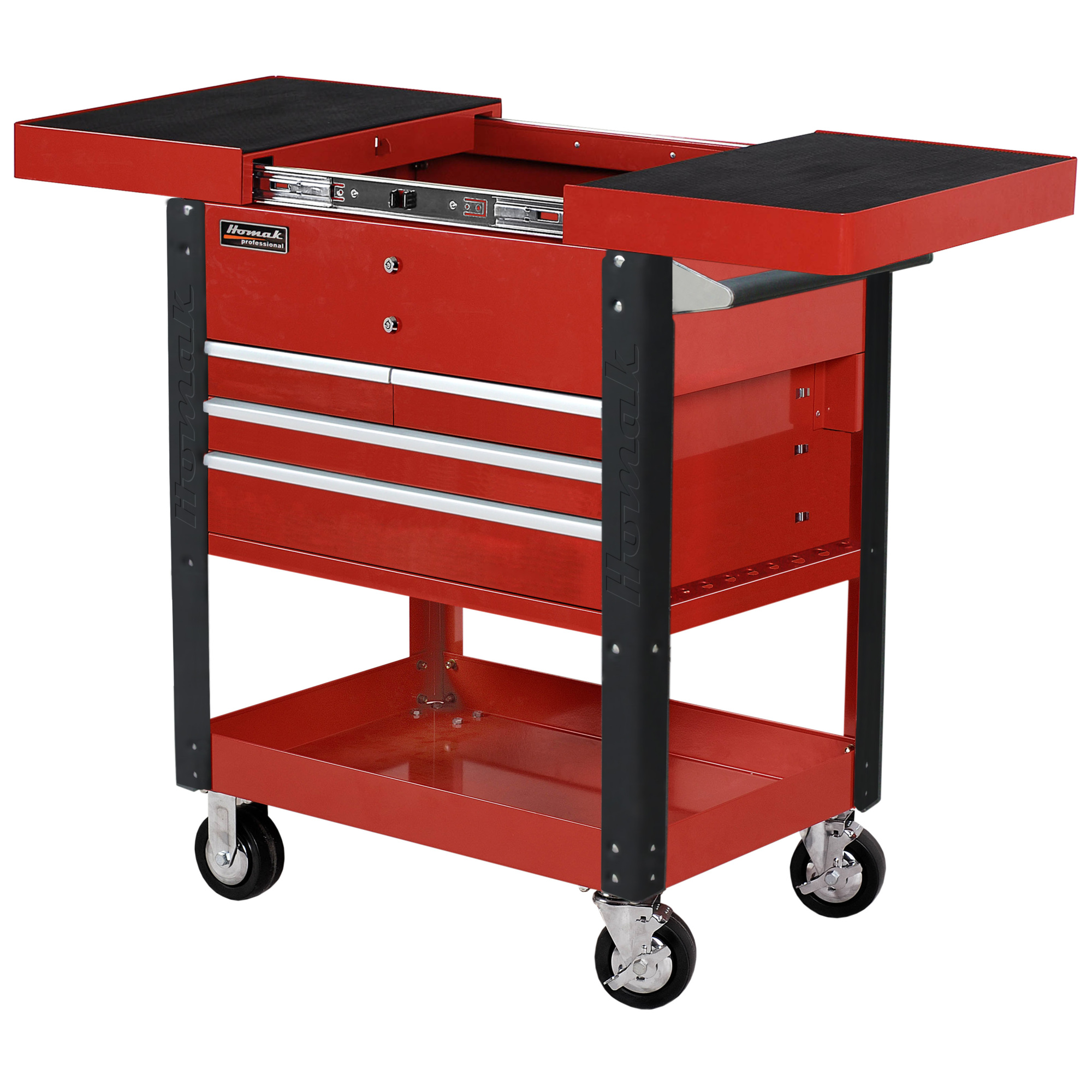 Homak Pro Series 35in. Service Cart with Sliding Top Panels, 29in.W x 20 1/8in.D x 6 3/4in.H Storage, Red, Model# RD06043500